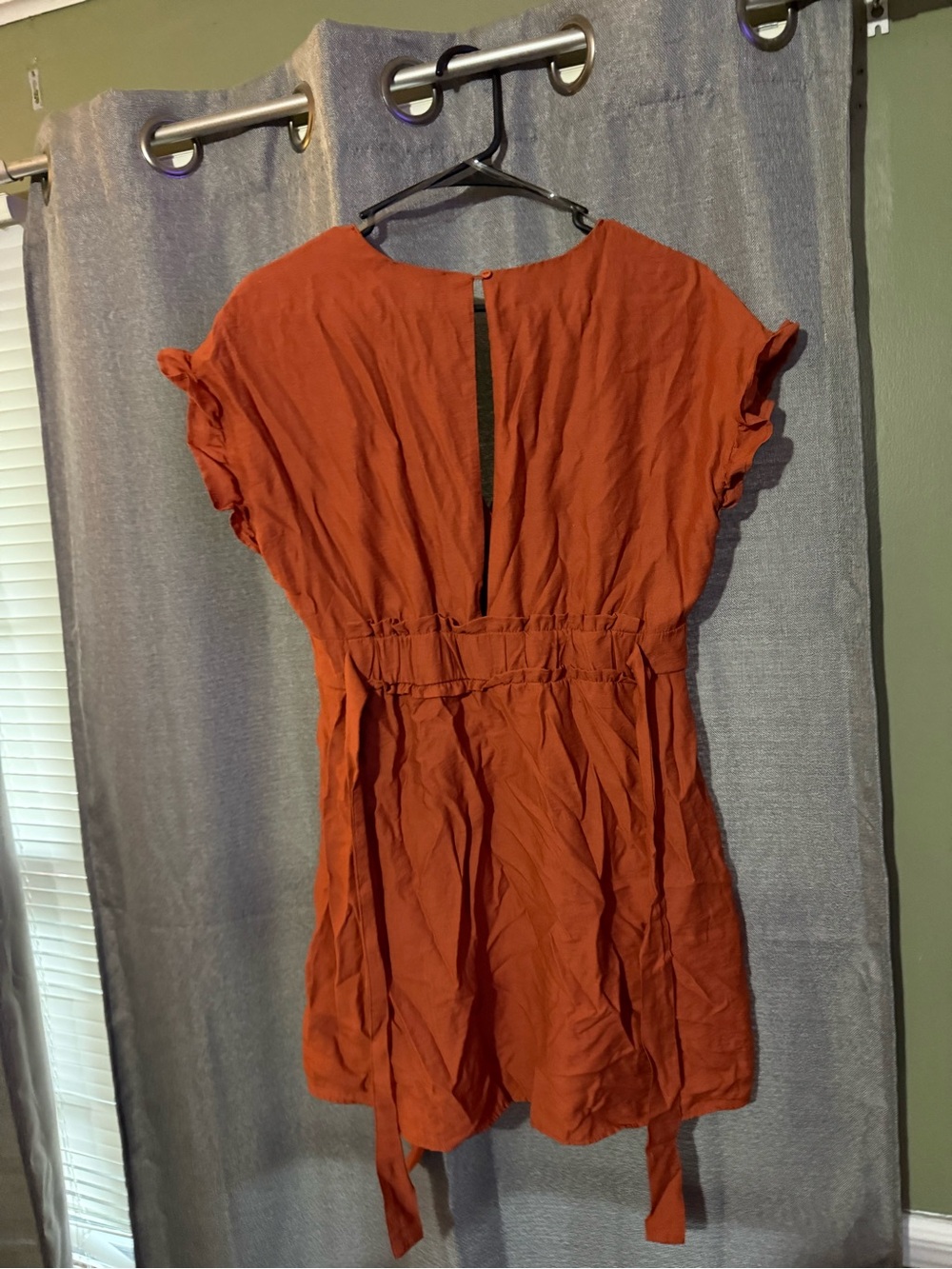 FAVLUX Rust Orange Short Sleeve Waist-Tie Dress